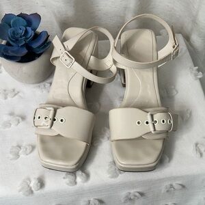 Women’s Cream Buckle Strap Sandals - Elegant Ankle Strap Heels